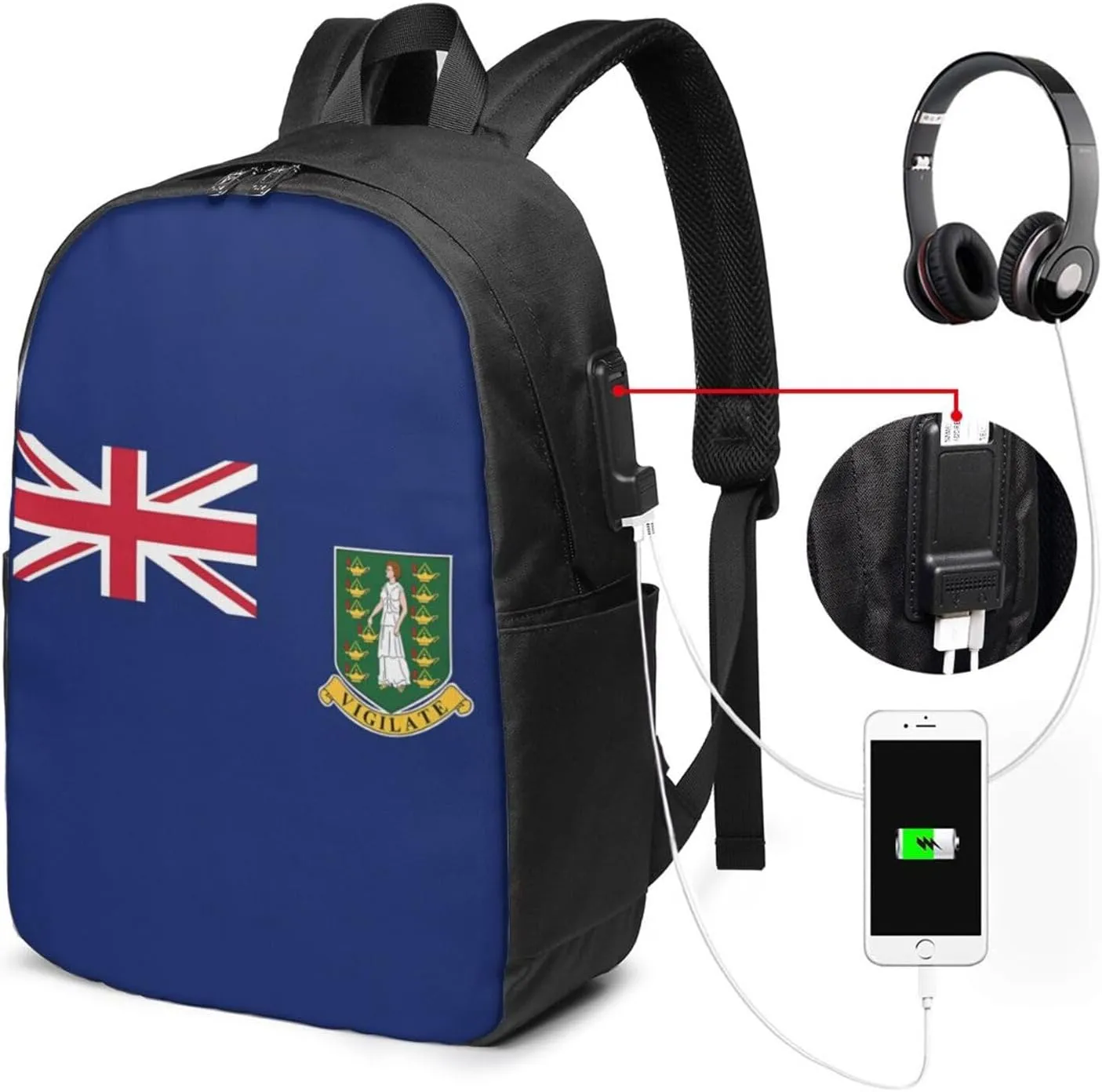 British Virgin Islands Flag Laptop Backpacks Travel Backpack Casual Business Daypack Sport Rucksack Computer Bag Fits up to 17 Inch Notebook with USB Port