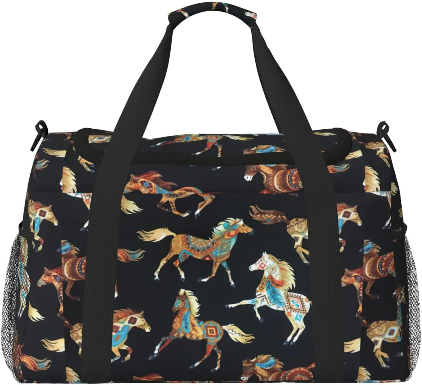 Brown Horse Print Weekender Bag Large Capacity Hand Travel Bag Carry On Tote Airplane Travel Tote