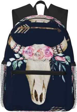 Bull Skull Arrow Floral Watercolor Boho Lightweight Packable Backpack Travel Casual Hiking Daypack Foldable Backpack For Men Women
