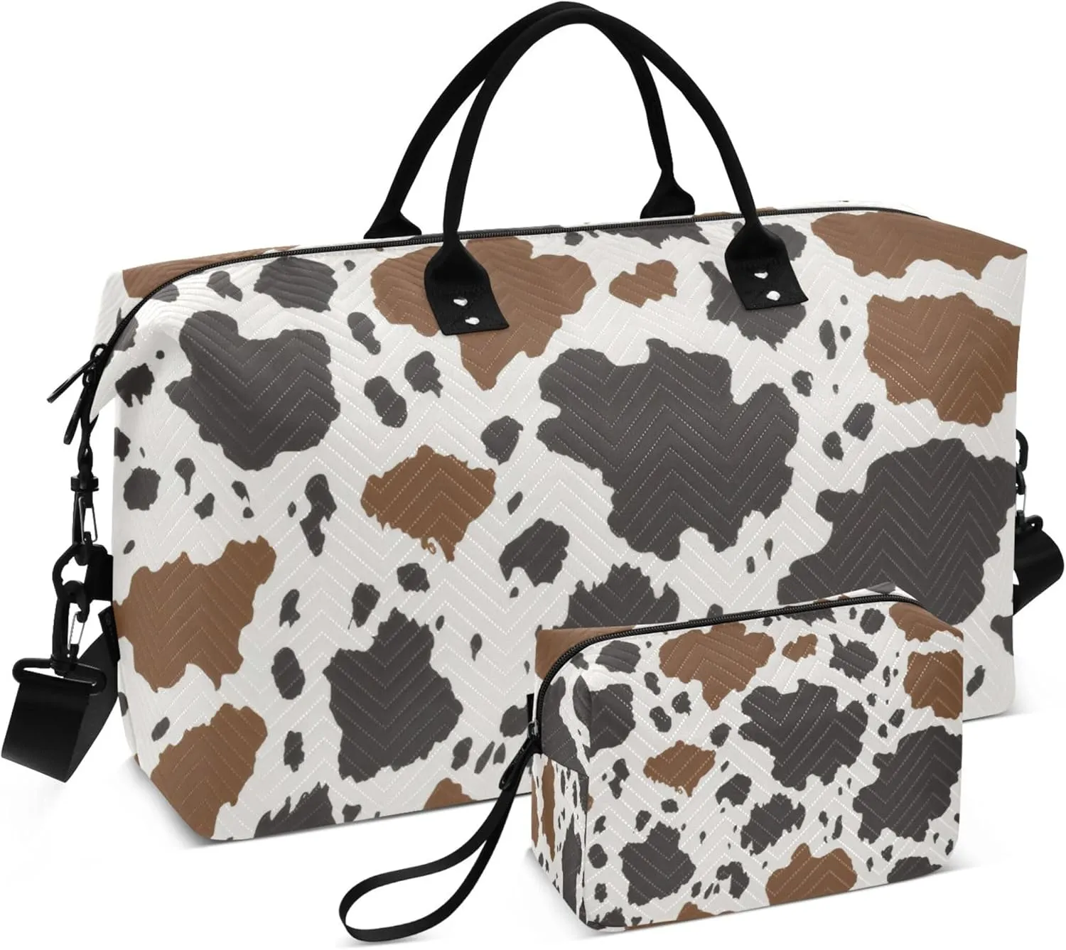 Burbuja Travel Duffel Bag for Women, Cow Print Weekender Overnight Bag Shoulder Carry On Tote Bag with Trolley Sleeve, Gym Bag with Toiletry Bag, Large Size