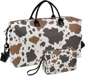 Burbuja Travel Duffel Bag for Women, Cow Print Weekender Overnight Bag Shoulder Carry On Tote Bag with Trolley Sleeve, Gym Bag with Toiletry Bag, Large Size