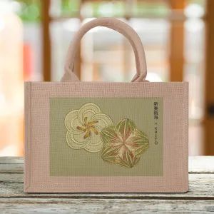 Burlap Tote Bag with Shin Bijutsukai Green Flower