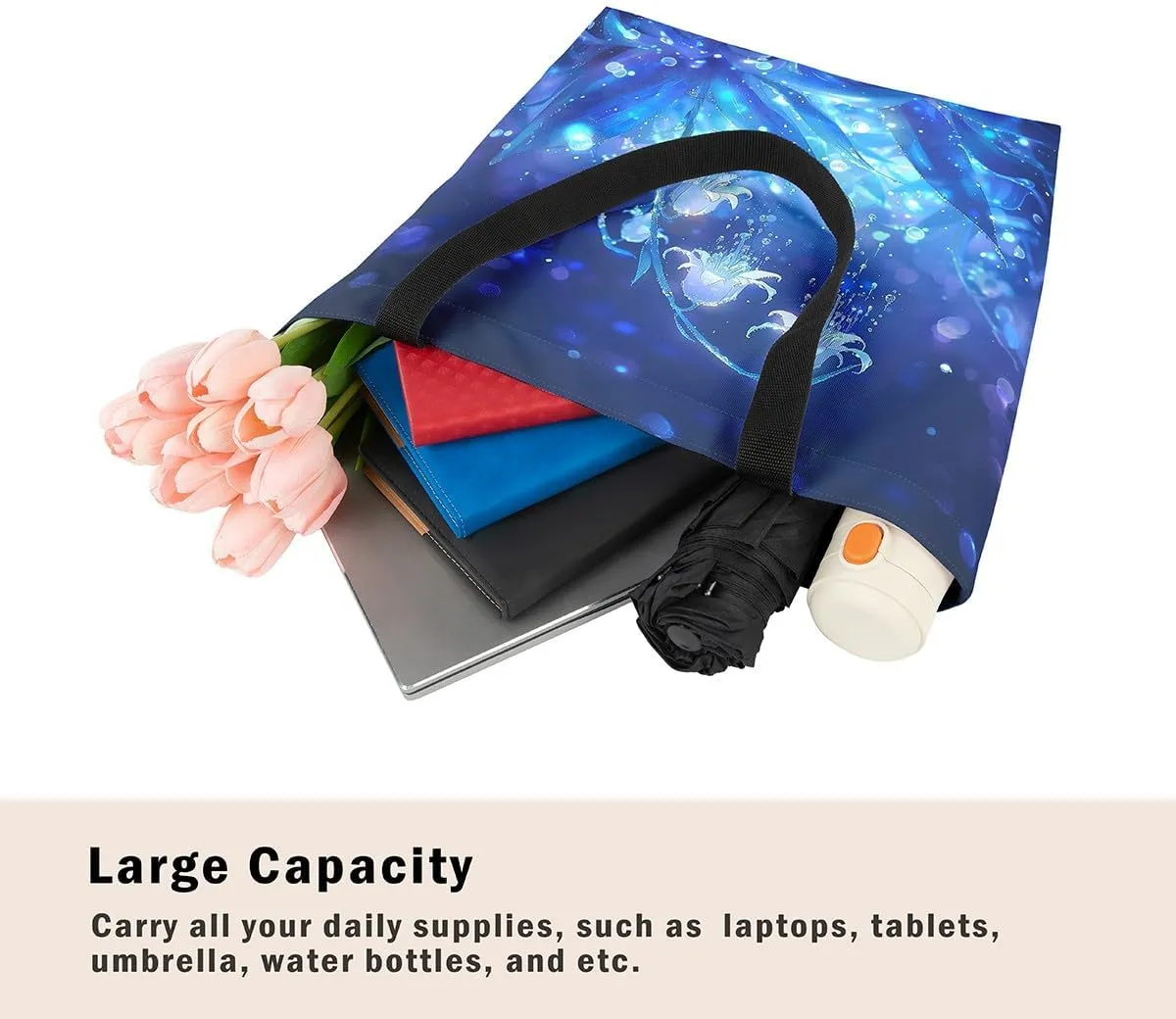 Butterfly Canvas Tote Bag,Blue Galaxy Shopping Canvas Bags