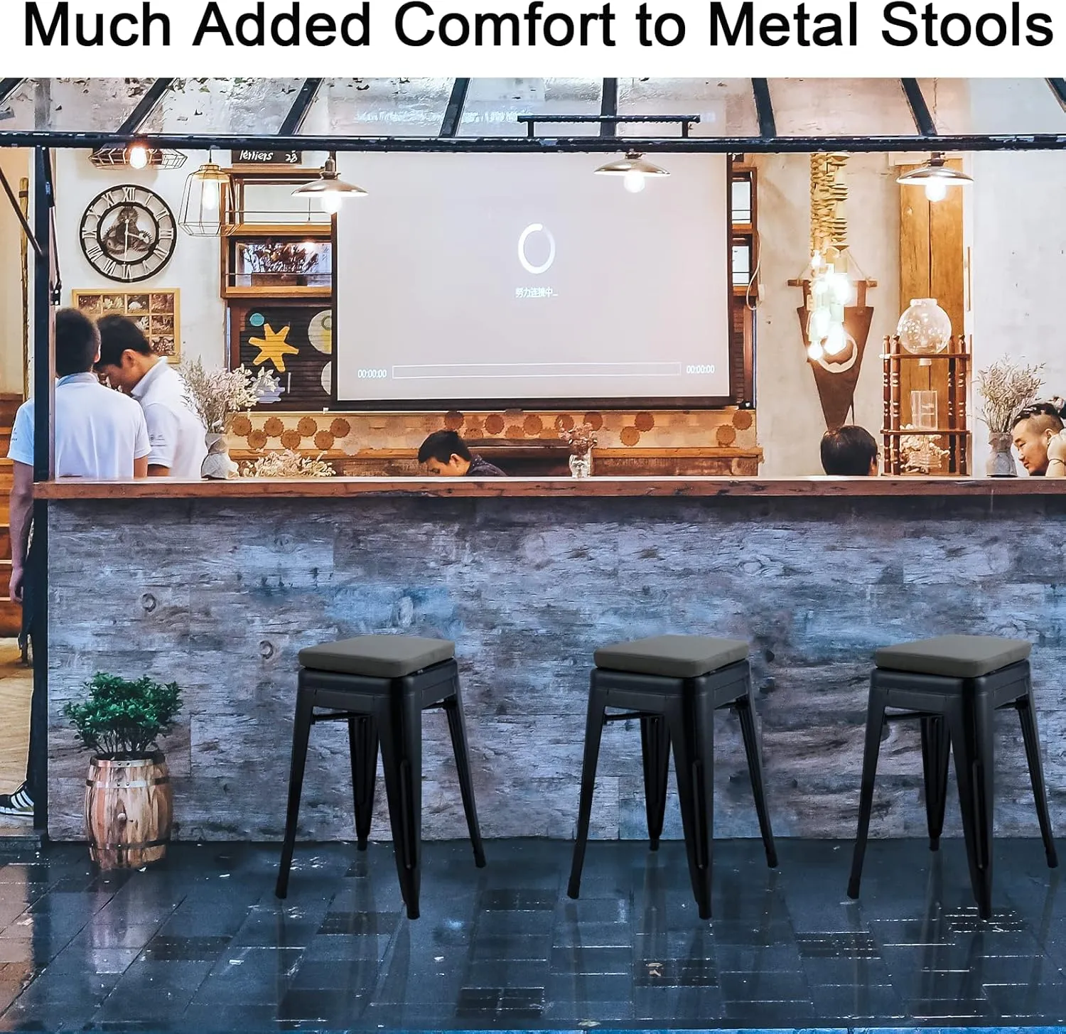 BUYUE Enhanced Anti-Slip Magnetic Bar Stool Cushion 1 Piece, Luxury PU Leather Waterproof Small Seat Cushion for Café Bistro Stackable Metal Stool (Square, Dark Gray, 1)