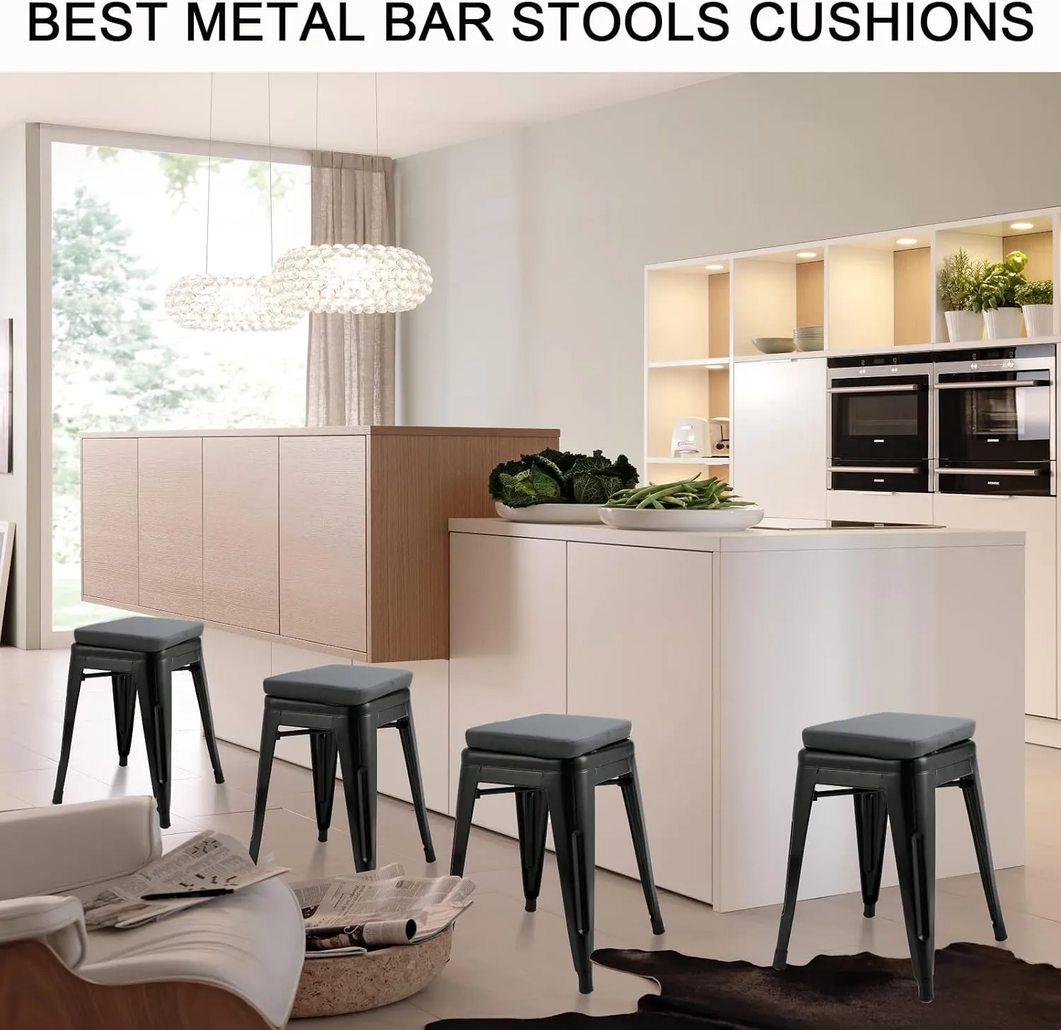 BUYUE Enhanced Anti-Slip Magnetic Bar Stool Cushion 1 Piece, Luxury PU Leather Waterproof Small Seat Cushion for Café Bistro Stackable Metal Stool (Square, Dark Gray, 1)