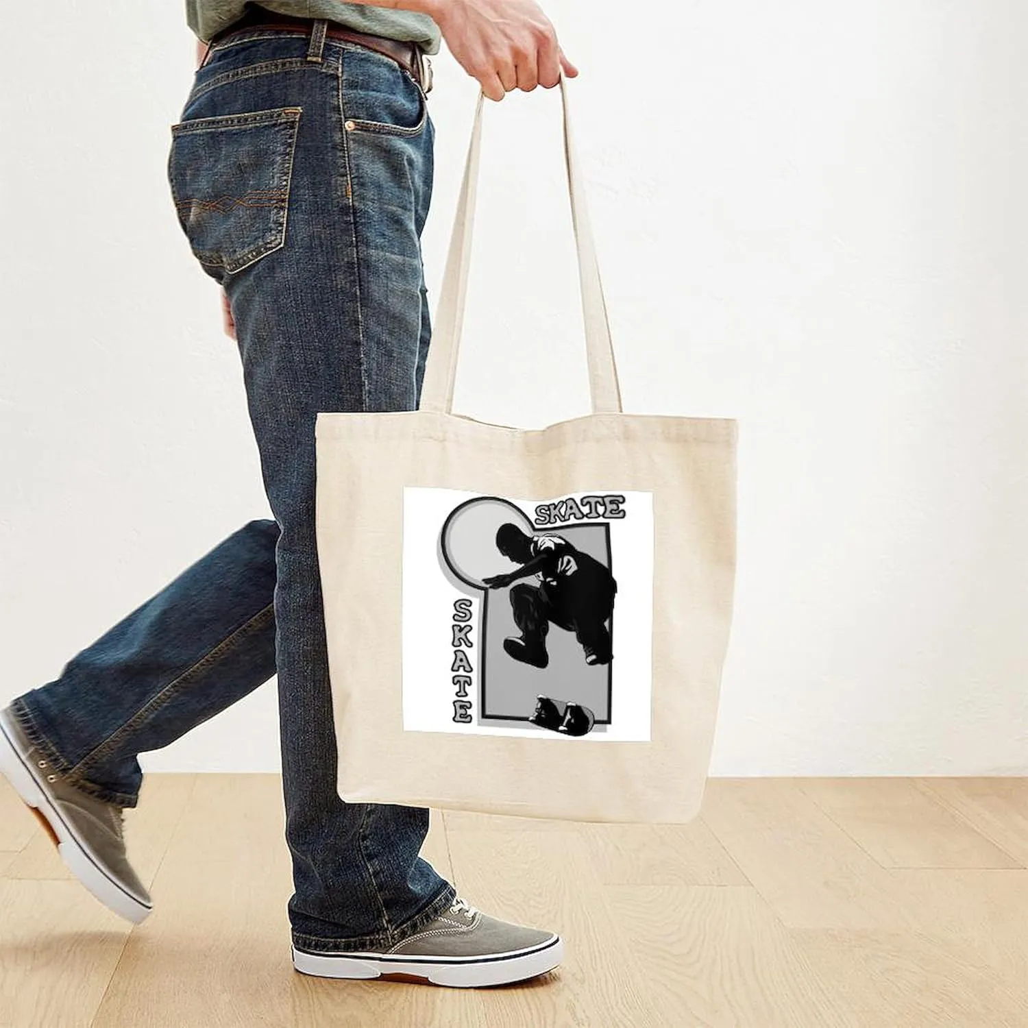 CafePress Skate Trick Tote Bag Natural Canvas Tote Bag, Reusable Shopping Bag