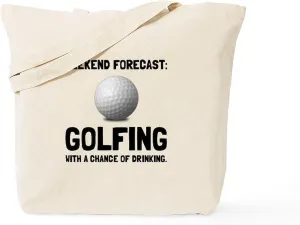 CafePress Weekend Forecast Golfing Tote Bag Reusable Natural Beige Canvas Shopping Bag