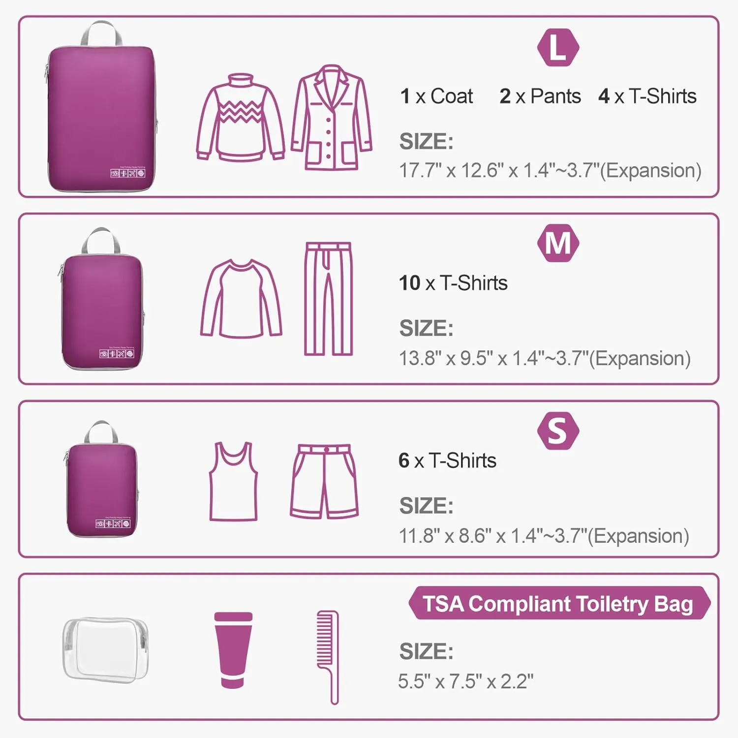 Cambond Compression Packing Cubes for Travel Women - Lightweight Luggage Organizers Bag Packing Cubes for Carry on Suitcases