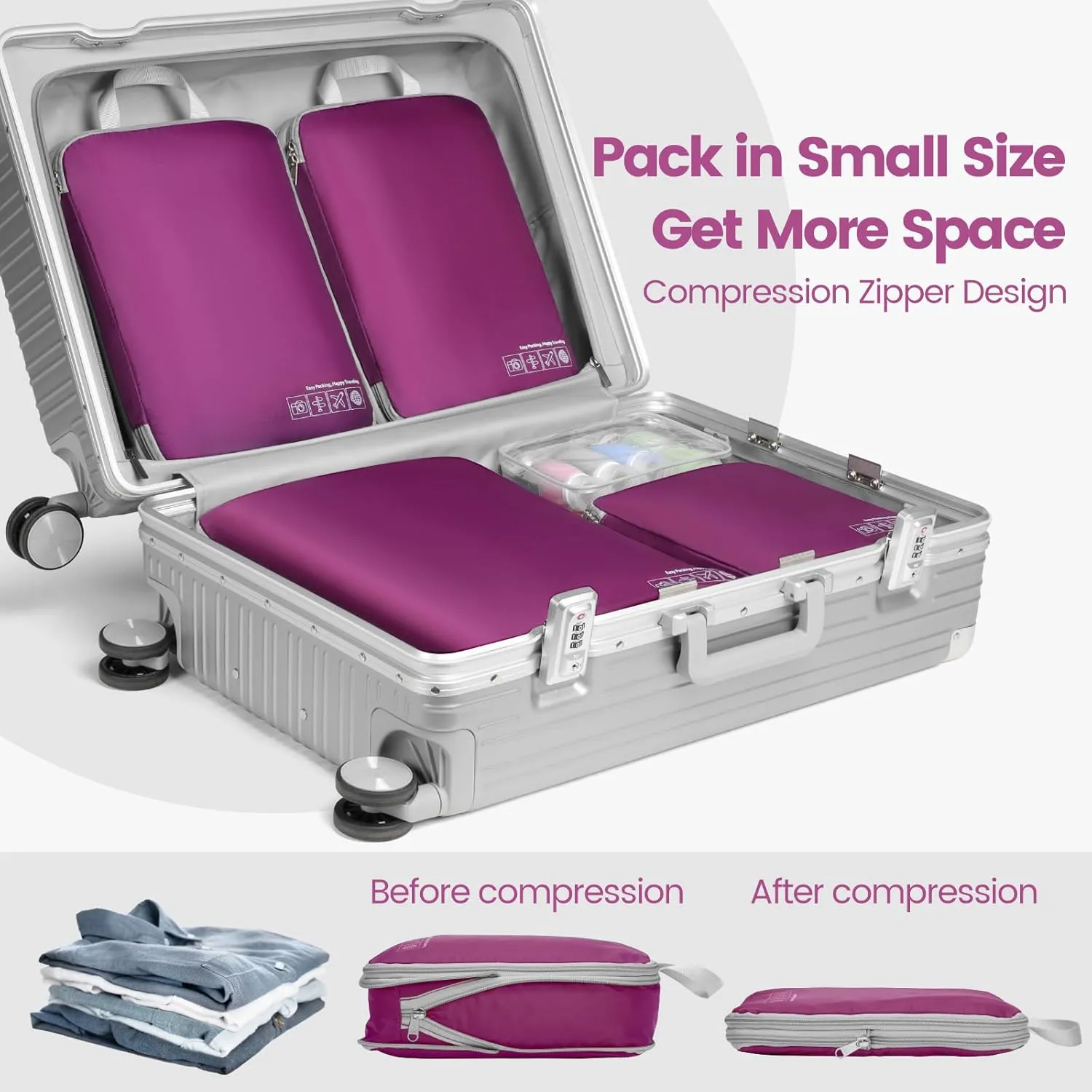 Cambond Compression Packing Cubes for Travel Women - Lightweight Luggage Organizers Bag Packing Cubes for Carry on Suitcases