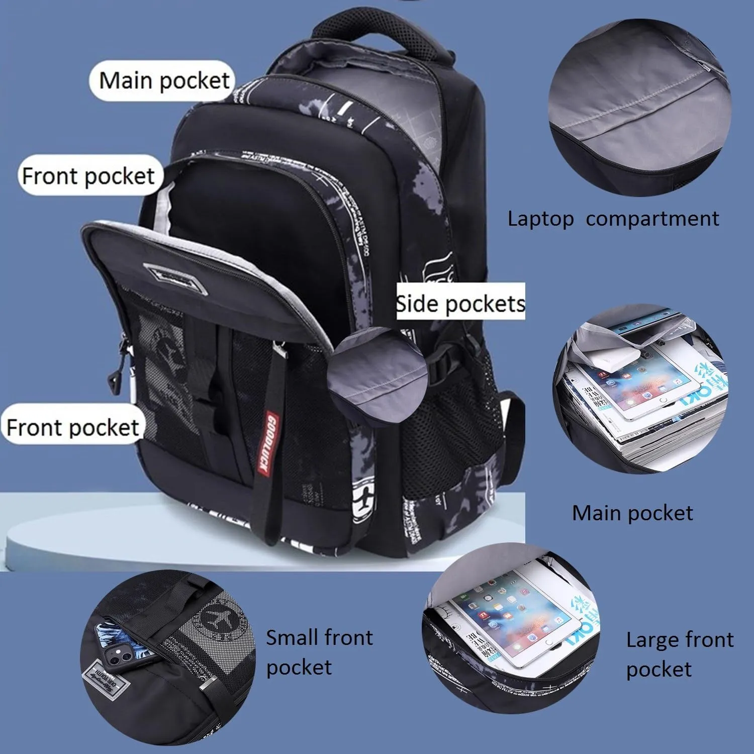 Camo Rolling Backpack for Boys Girls Backpack with Wheels Wheeled Bookbag Kids Roller School Bag Black