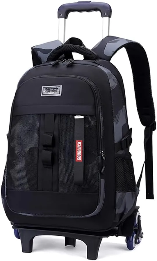 Camo Rolling Backpack for Boys Girls Backpack with Wheels Wheeled Bookbag Kids Roller School Bag Black