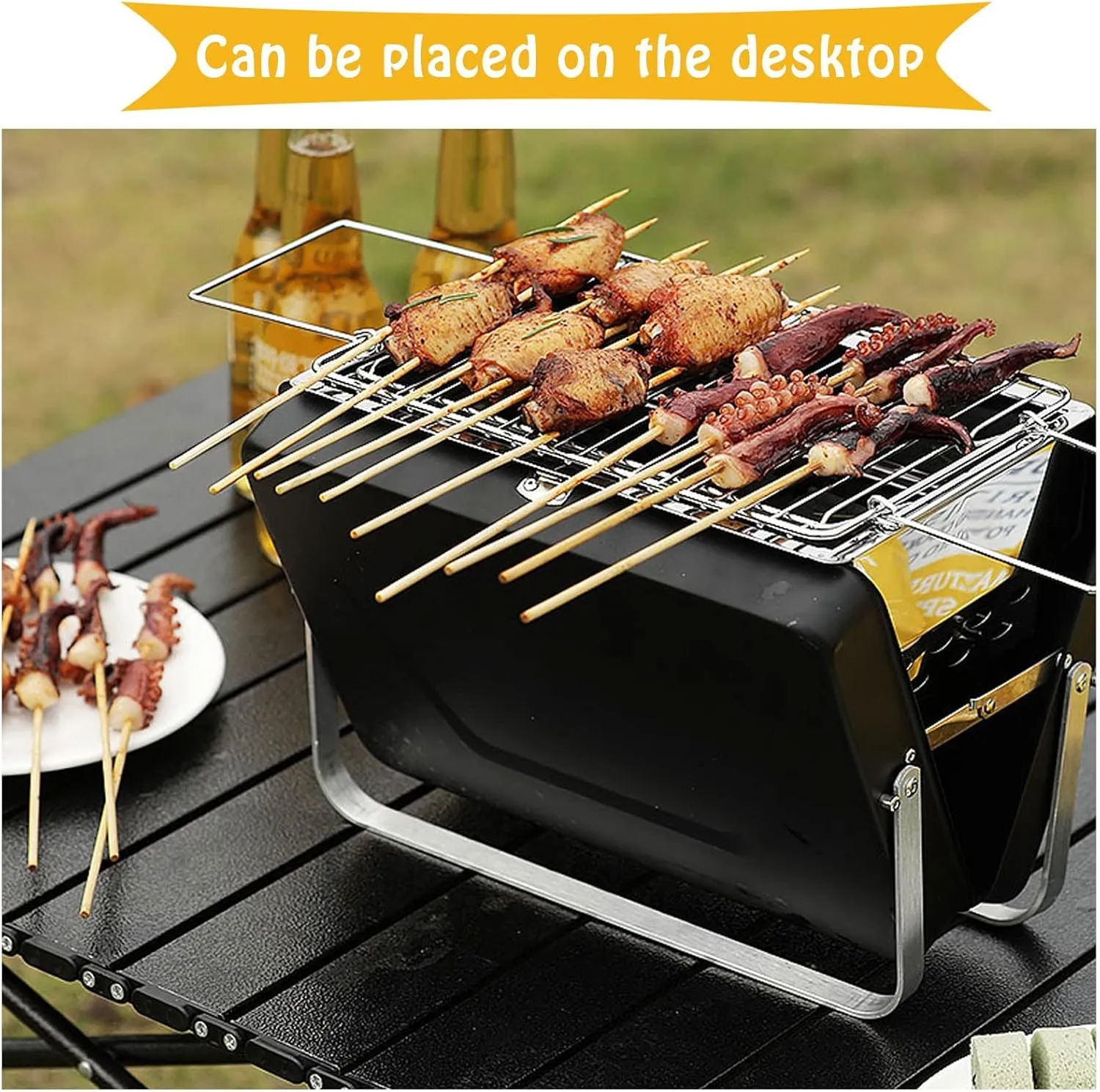 Camping Burner, Camp Stoves Portable Solid Fuel Camping Stove for Backpacking Picnic BBQ, Stainless Steel Foldable Charcoal Grill Outdoor, Easy to CarryS