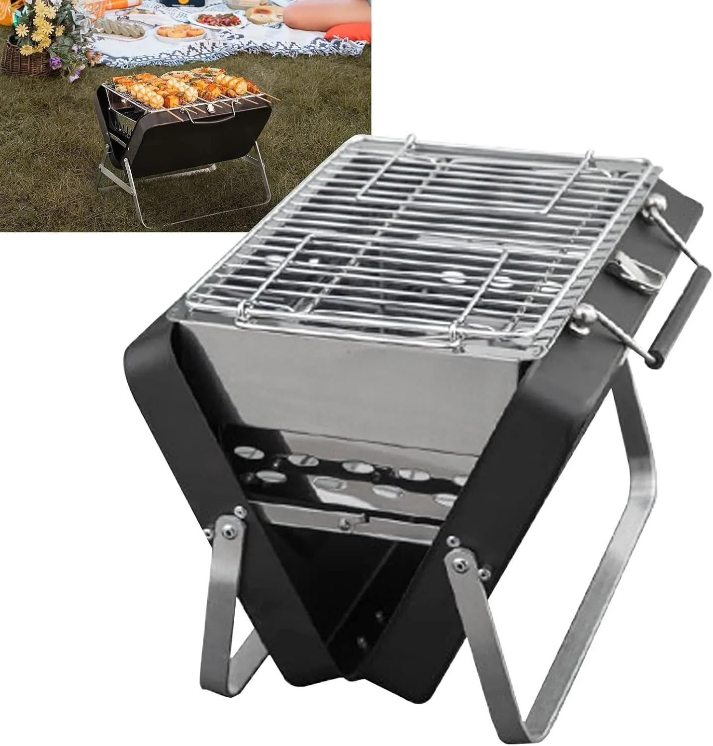 Camping Burner, Camp Stoves Portable Solid Fuel Camping Stove for Backpacking Picnic BBQ, Stainless Steel Foldable Charcoal Grill Outdoor, Easy to CarryS