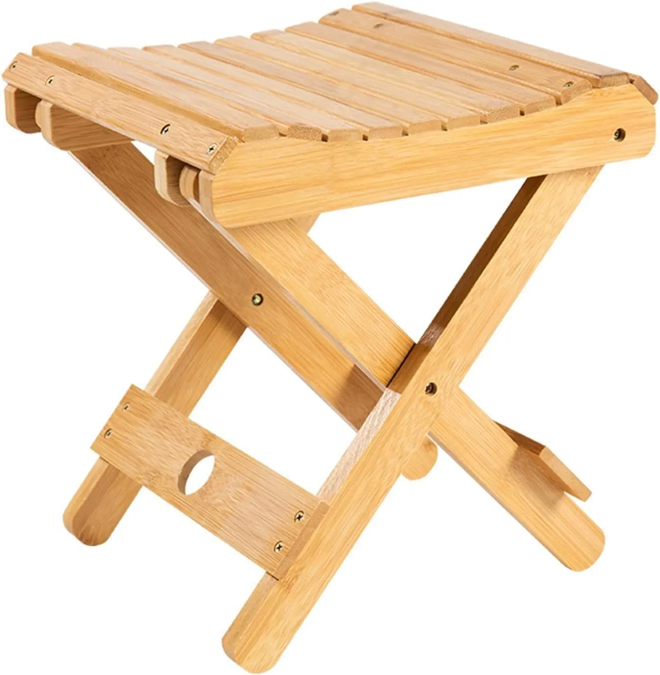 Camping Folding Stools Bamboo Folding Stool Solid Wood Fishing Chair Square Bench Multi-Function Collapsible Shower Footstool Portable Home Furniture