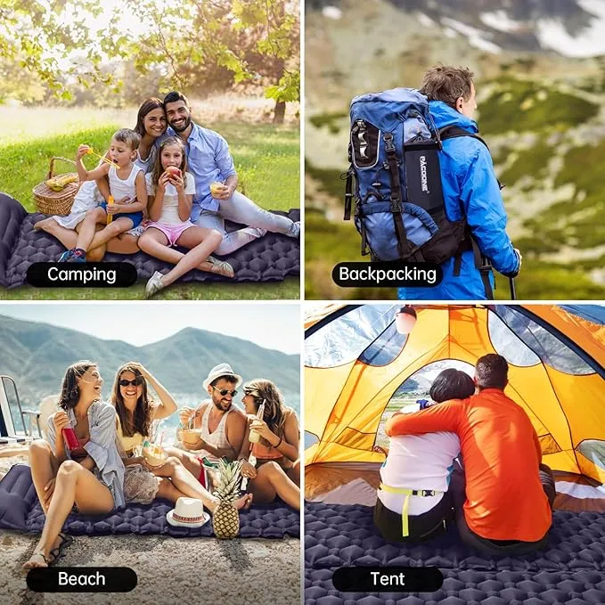 Camping Sleeping Pad with Compass, Ultralight Inflatable Sleeping Mat with Pillow, Built-in Foot Pump, Portable Camping Air Mattress for Backpacking Hiking Traveling Tent (Navy)