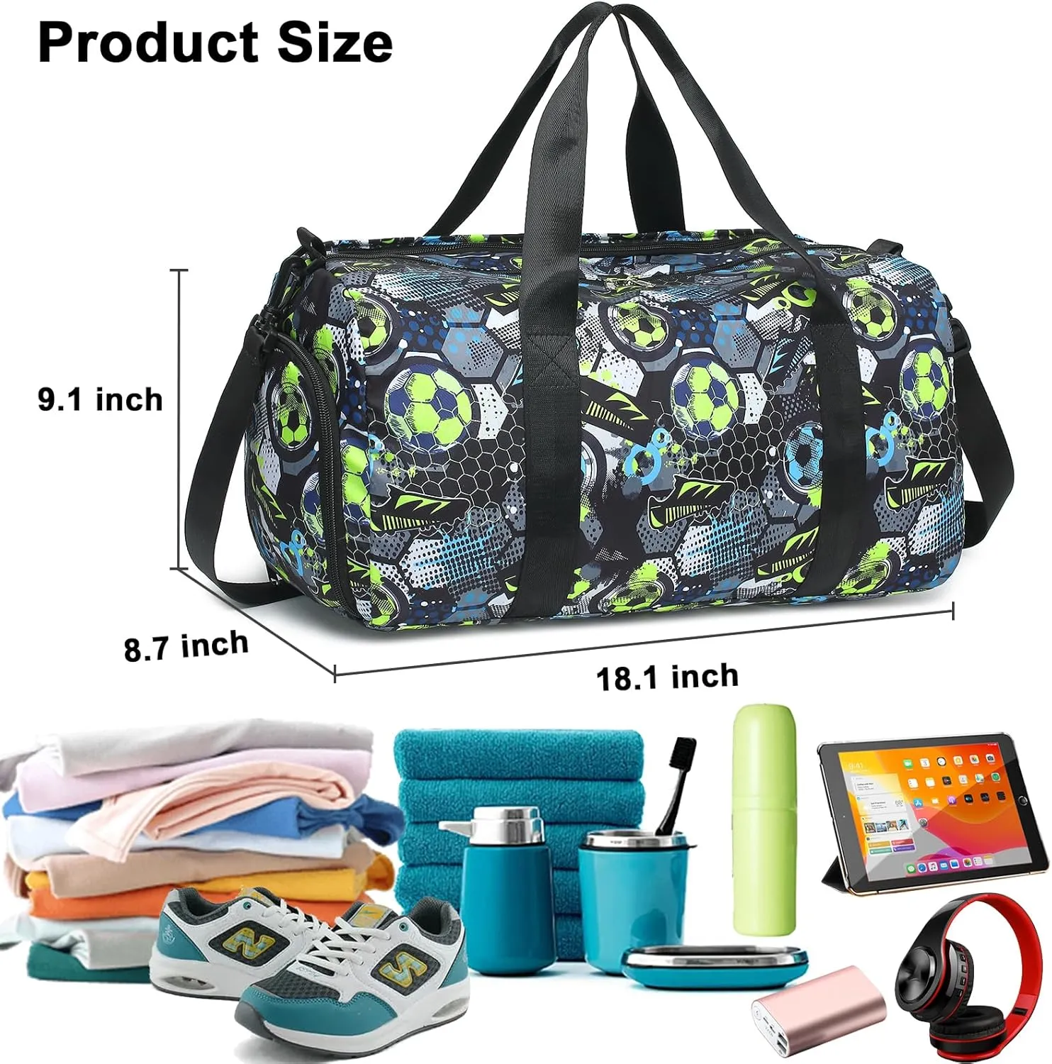 CAMTOP Kids Duffel Overnight Bag Boys Girls Weekender Carry-On Personalized Tote for Travel Gym Sport