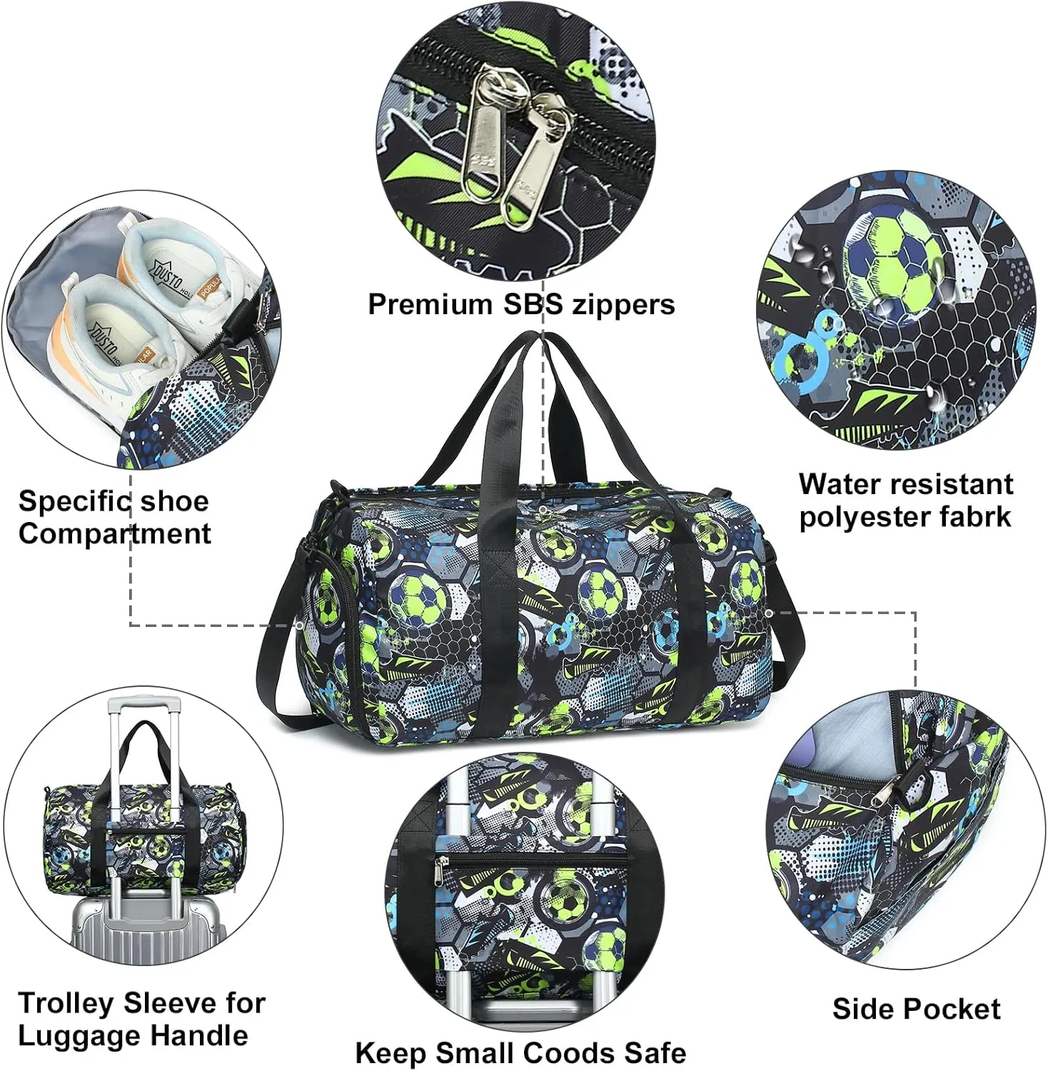 CAMTOP Kids Duffel Overnight Bag Boys Girls Weekender Carry-On Personalized Tote for Travel Gym Sport