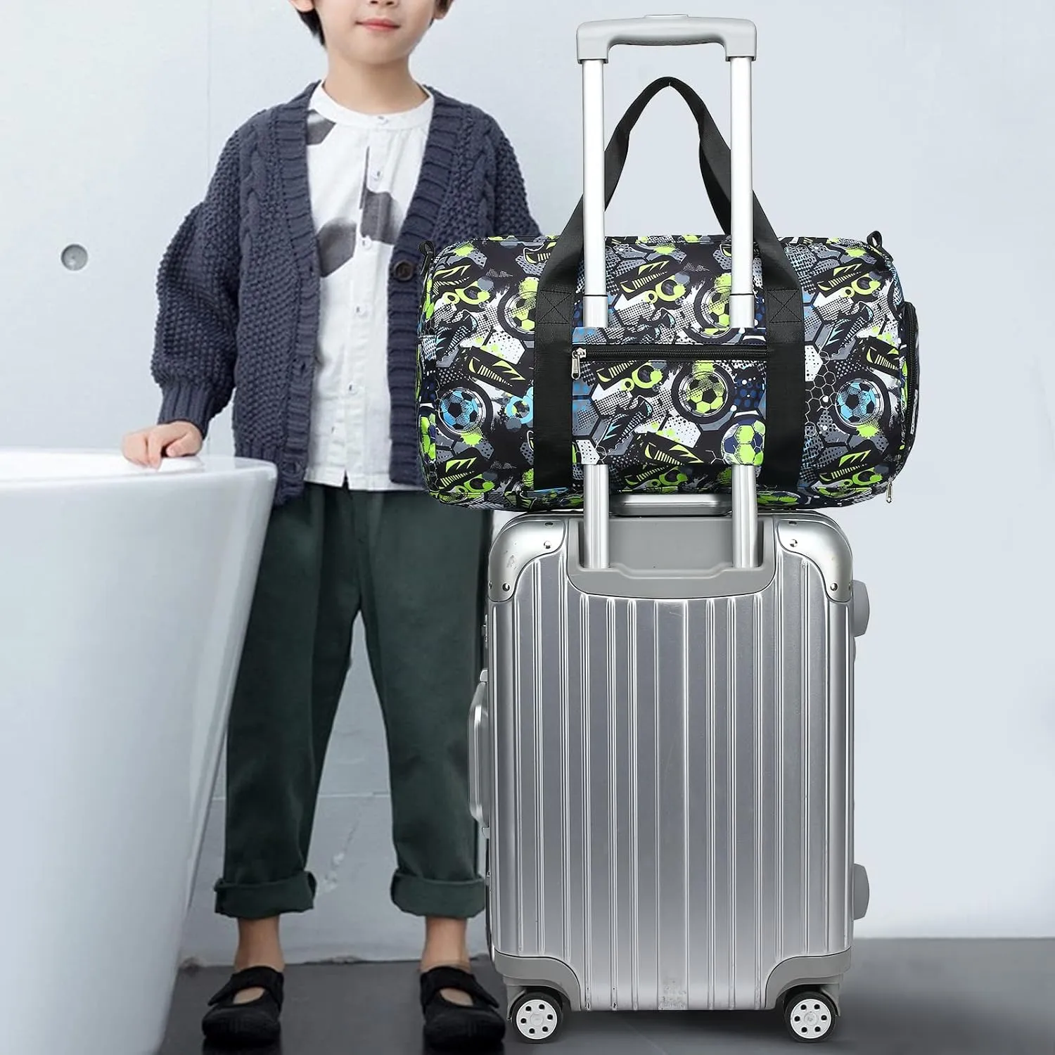 CAMTOP Kids Duffel Overnight Bag Boys Girls Weekender Carry-On Personalized Tote for Travel Gym Sport