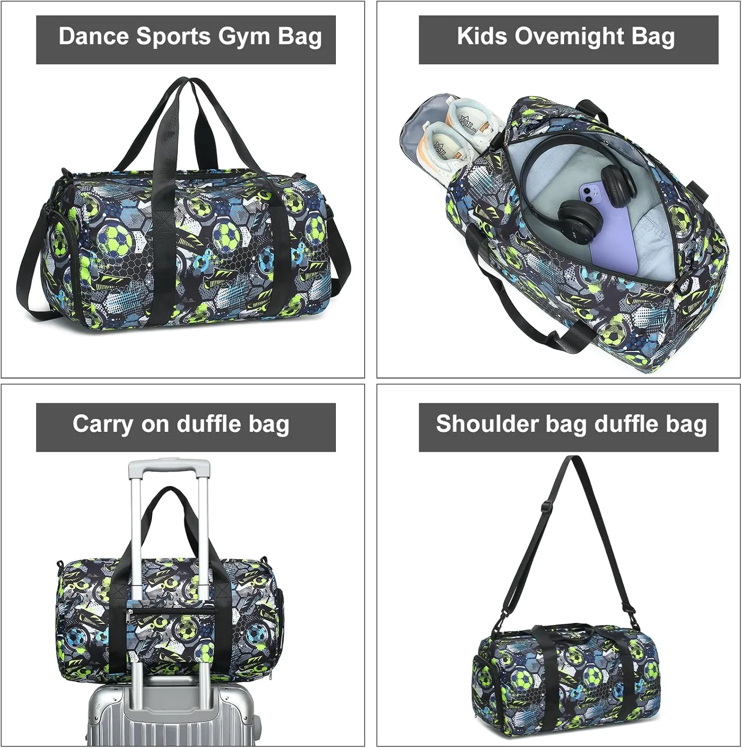 CAMTOP Kids Duffel Overnight Bag Boys Girls Weekender Carry-On Personalized Tote for Travel Gym Sport