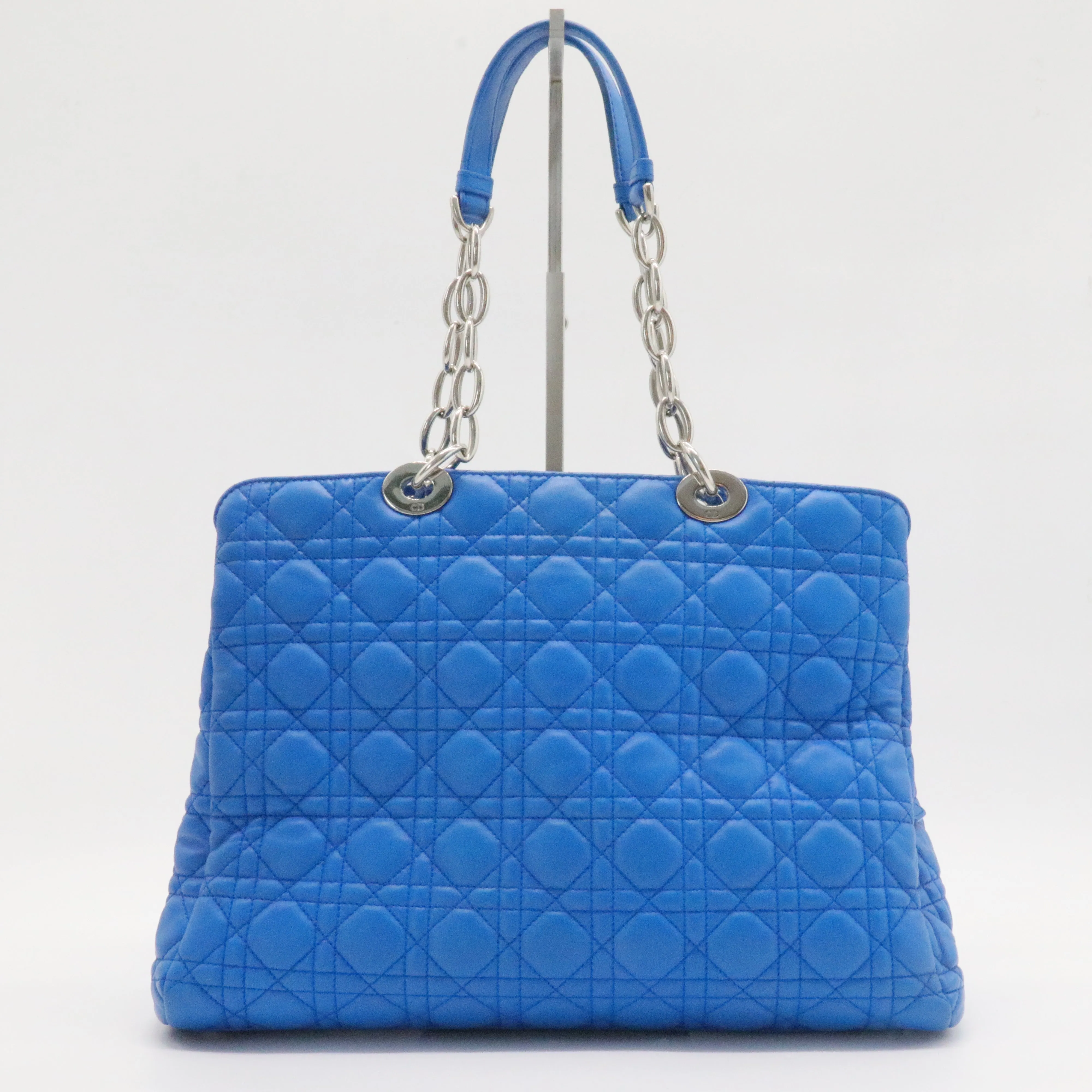 Cannage Leather Shopping Tote Blue