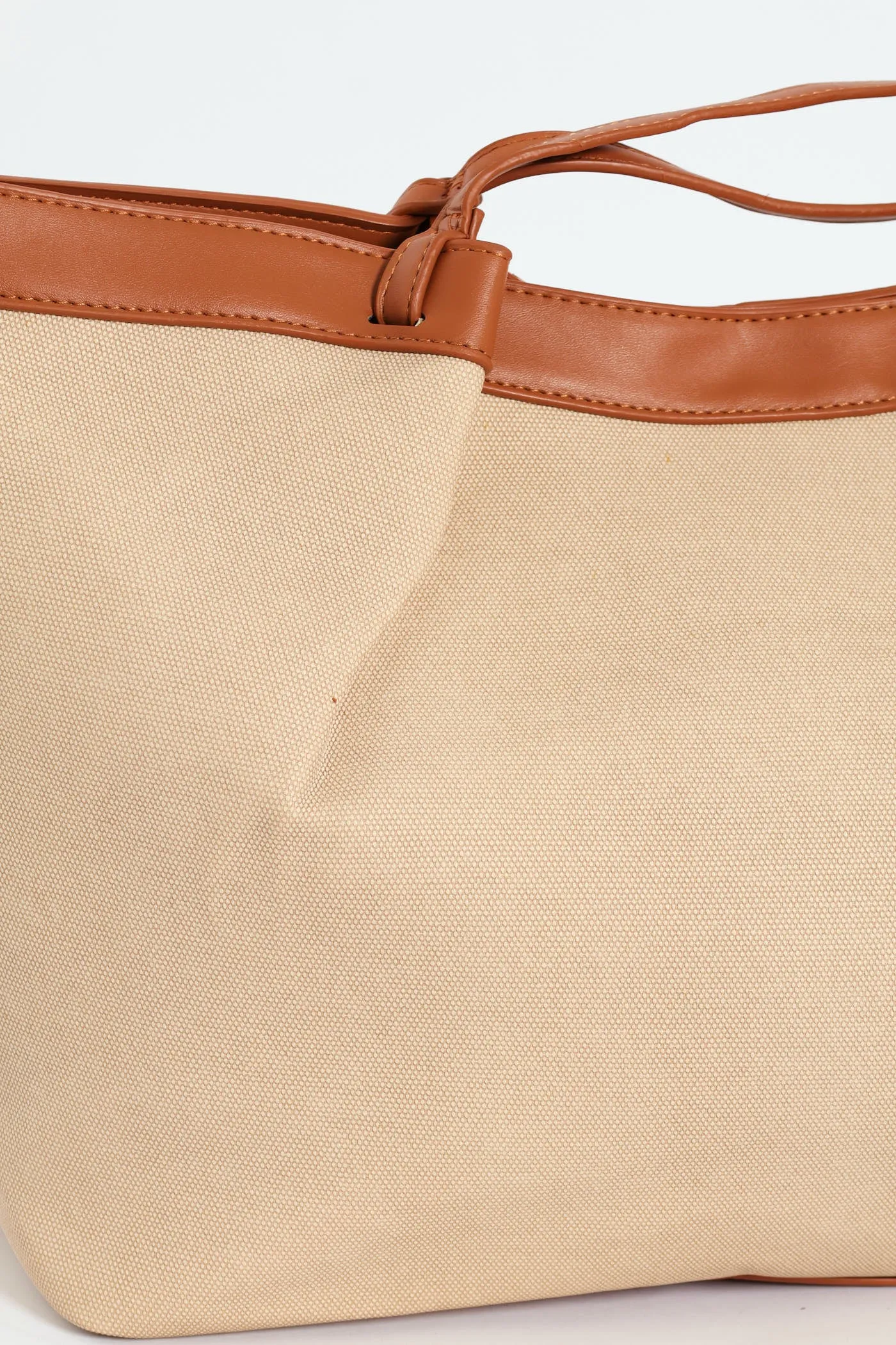 Canvas Colourblock Folded Shopper - Cream