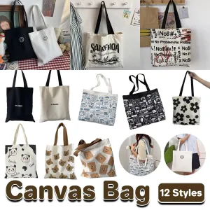 Canvas Shoulder Bag for Women Student Fashion All in One Shopping Tote Handbag