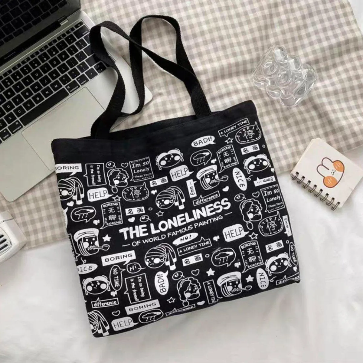 Canvas Shoulder Bag for Women Student Fashion All in One Shopping Tote Handbag