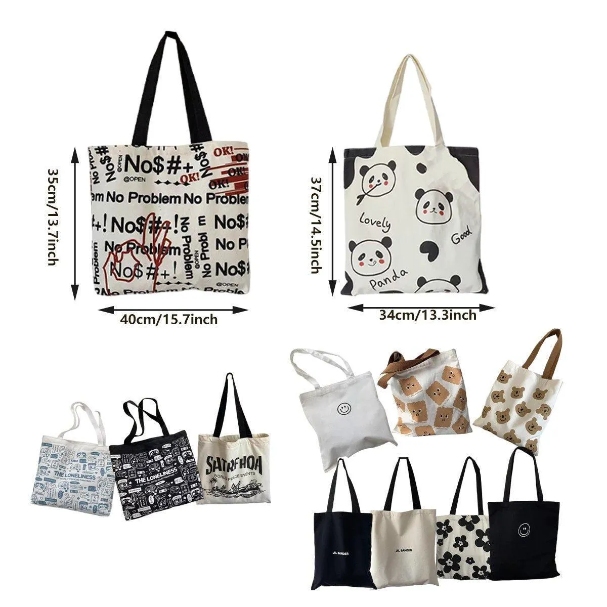 Canvas Shoulder Bag for Women Student Fashion All in One Shopping Tote Handbag