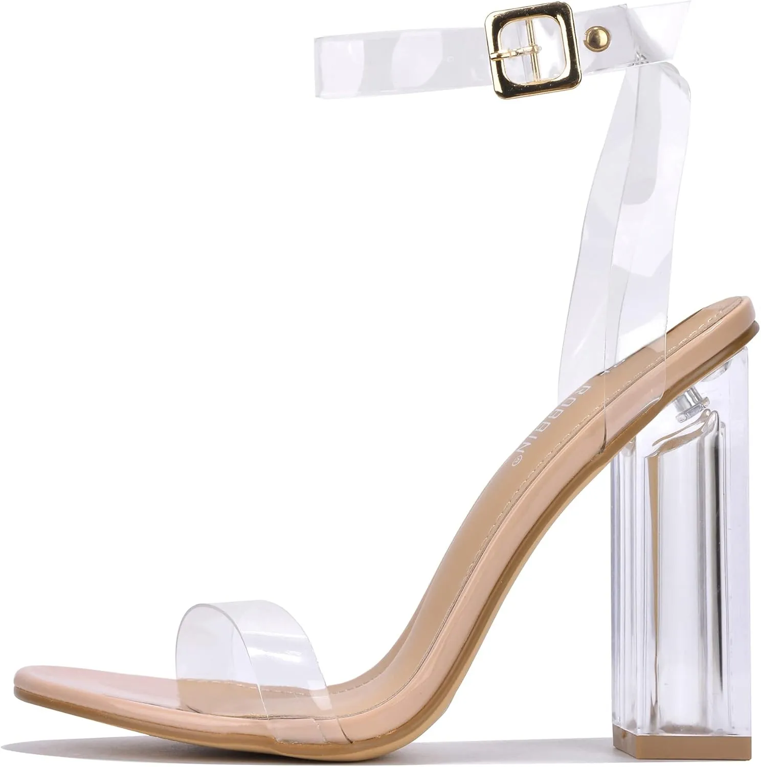 Cape Robbin Maria-2 Clear Chunky Block High Heels for Women, Transparent Strappy Open Toe Shoes Heels for Women - Nude Size 11