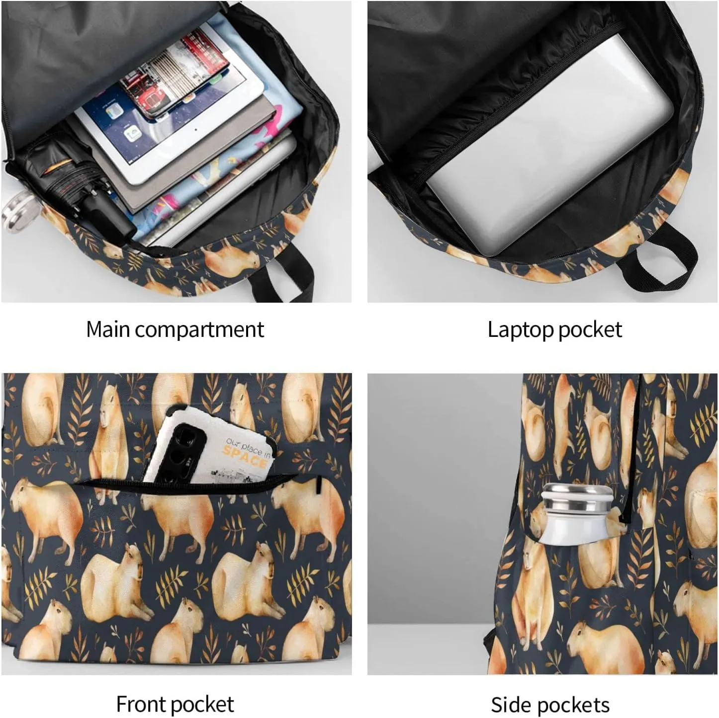Capybara Backpack Book Bags Lightweight Casual Laptop Backpacks Travel Daypack For Man Woman