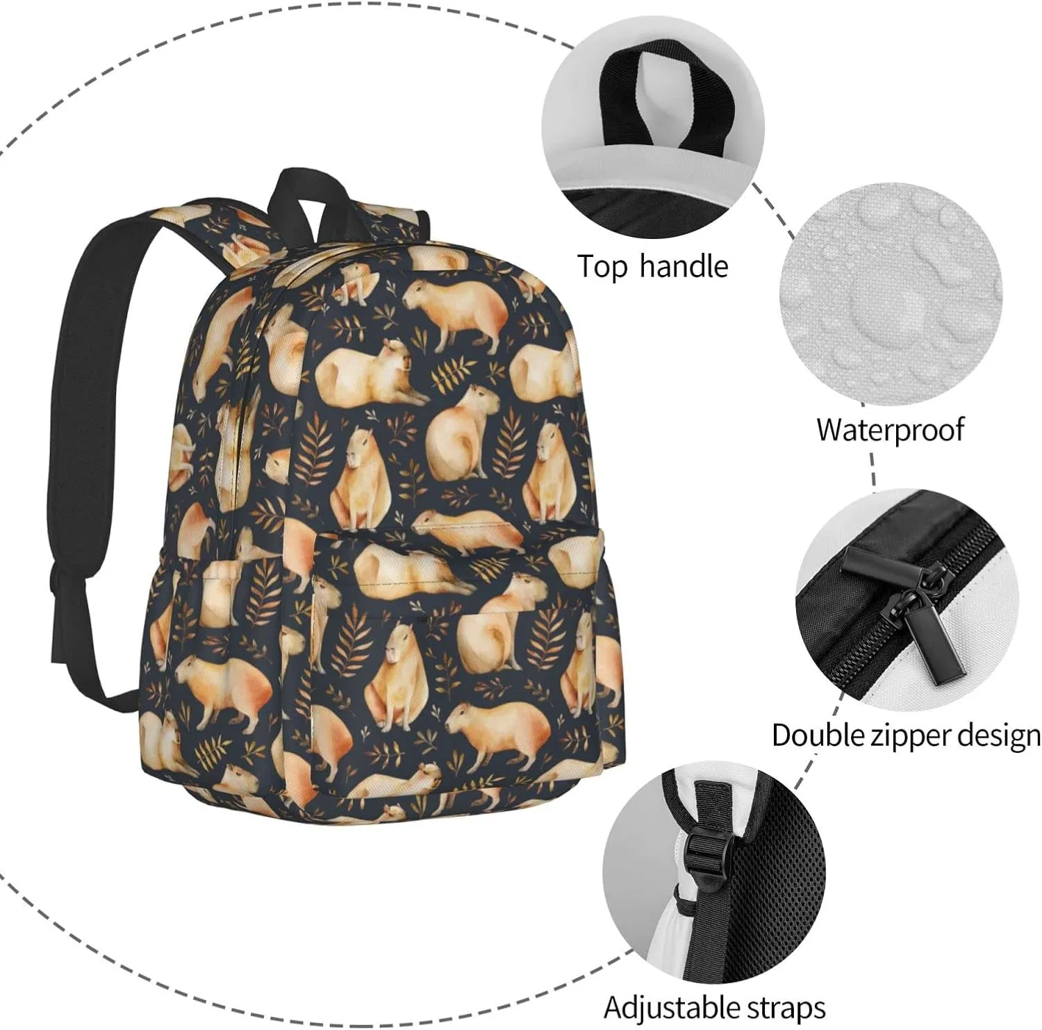 Capybara Backpack Book Bags Lightweight Casual Laptop Backpacks Travel Daypack For Man Woman
