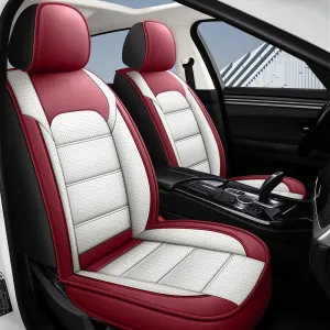 Car Seat Covers Full Set 3D Foam Back Support, 2 Front Seats Universal Fit for Most Trucks,Sedan and SUVs, Waterproof PU Leather Super Breathable, Storage Bags, All Season, Red  White