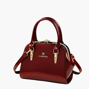 Carly – Glossy Vegan Leather Handbag with Gold Accents