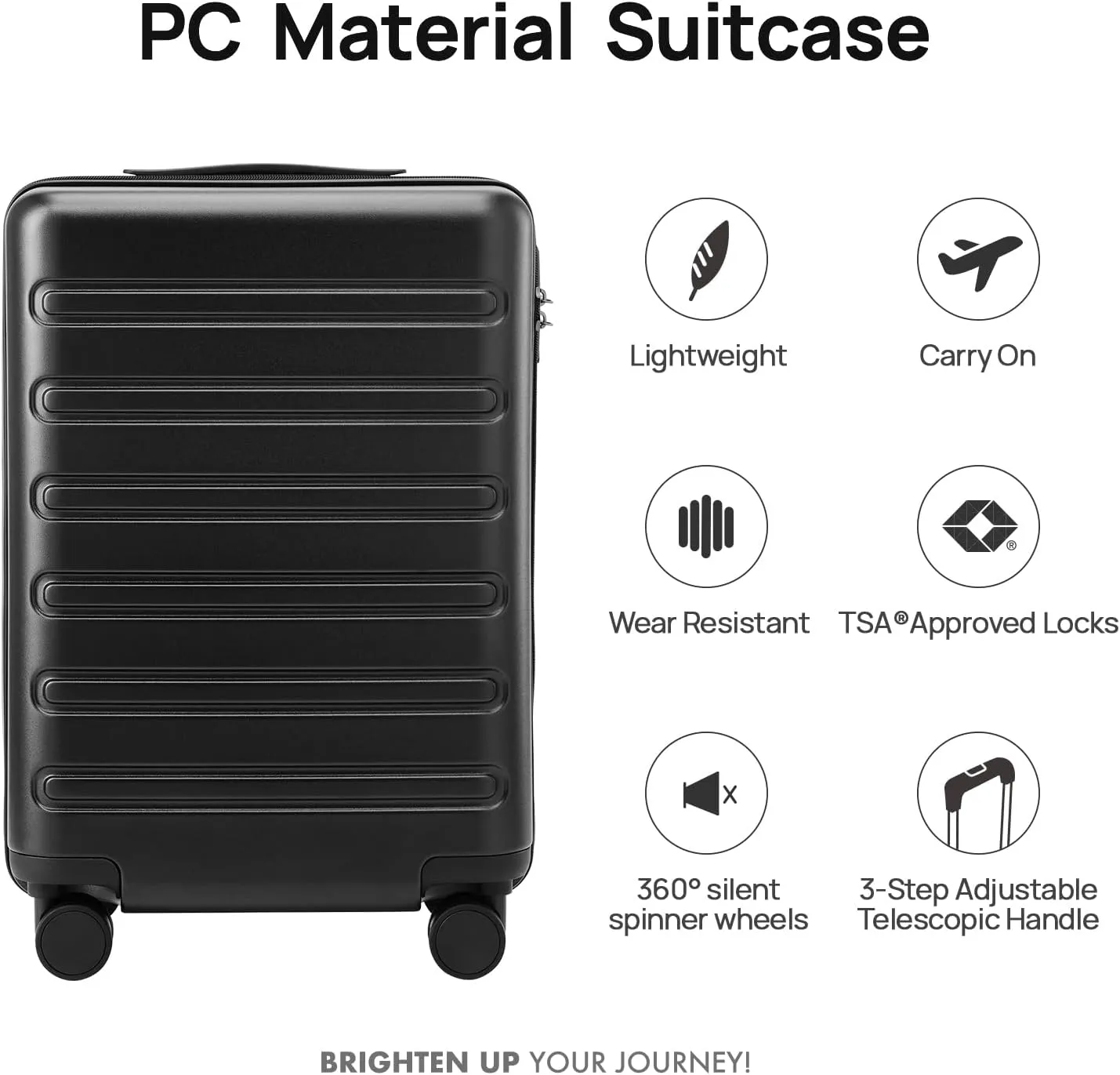 Carry on Luggage 22 X 14 X 9 Airline Approved, 20 Inch Luggage for 3-5 Days Travel, Double Spinner Wheels, 100% Hardshell PC, TSA Lock (Black color, Carry-on-38L-20)