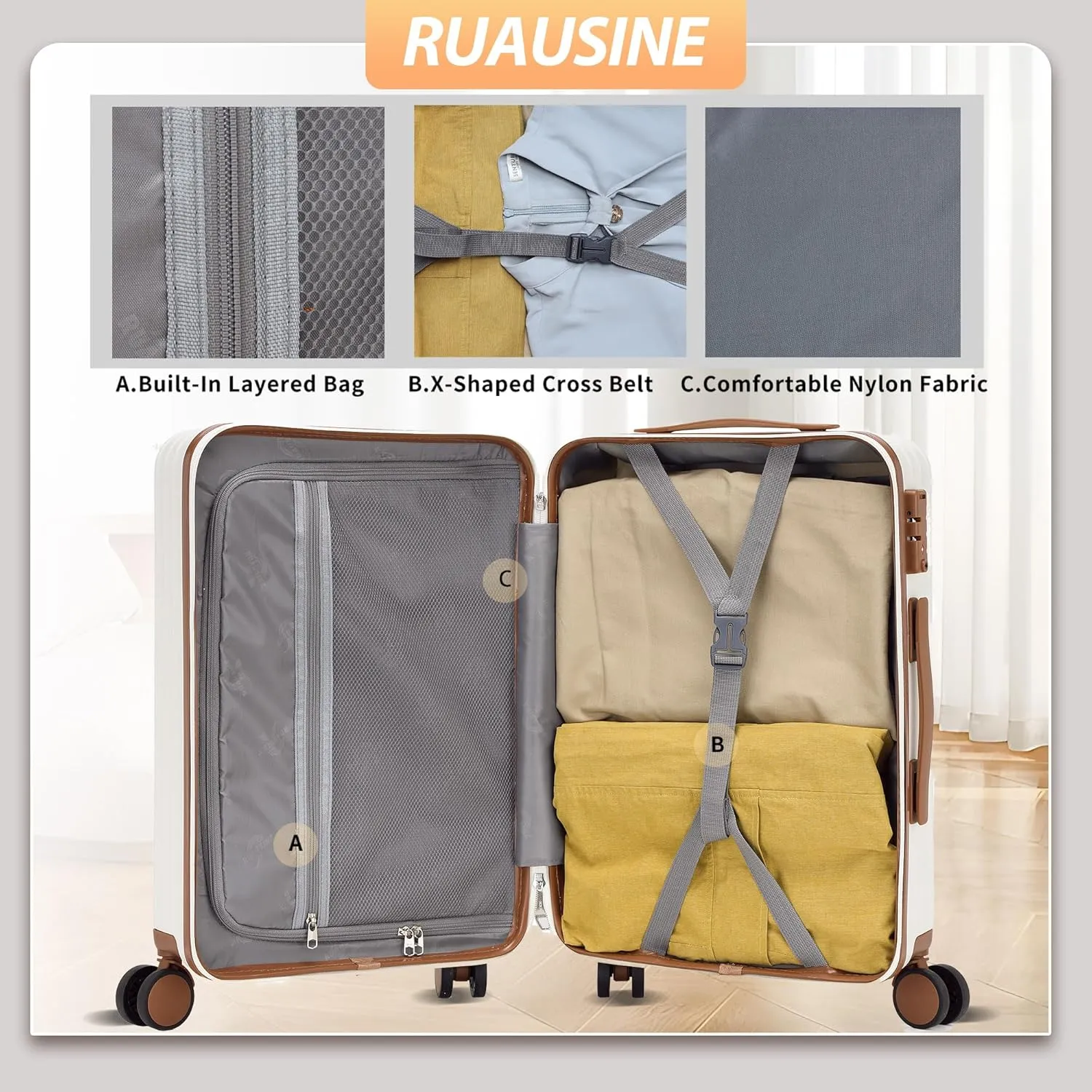 Carry on Luggage Airline Approved, Hardside Carry-on Suitcase with Spinner Wheels, Hard Shell Lightweight Small Travel Luggage with TSA Lock (White)