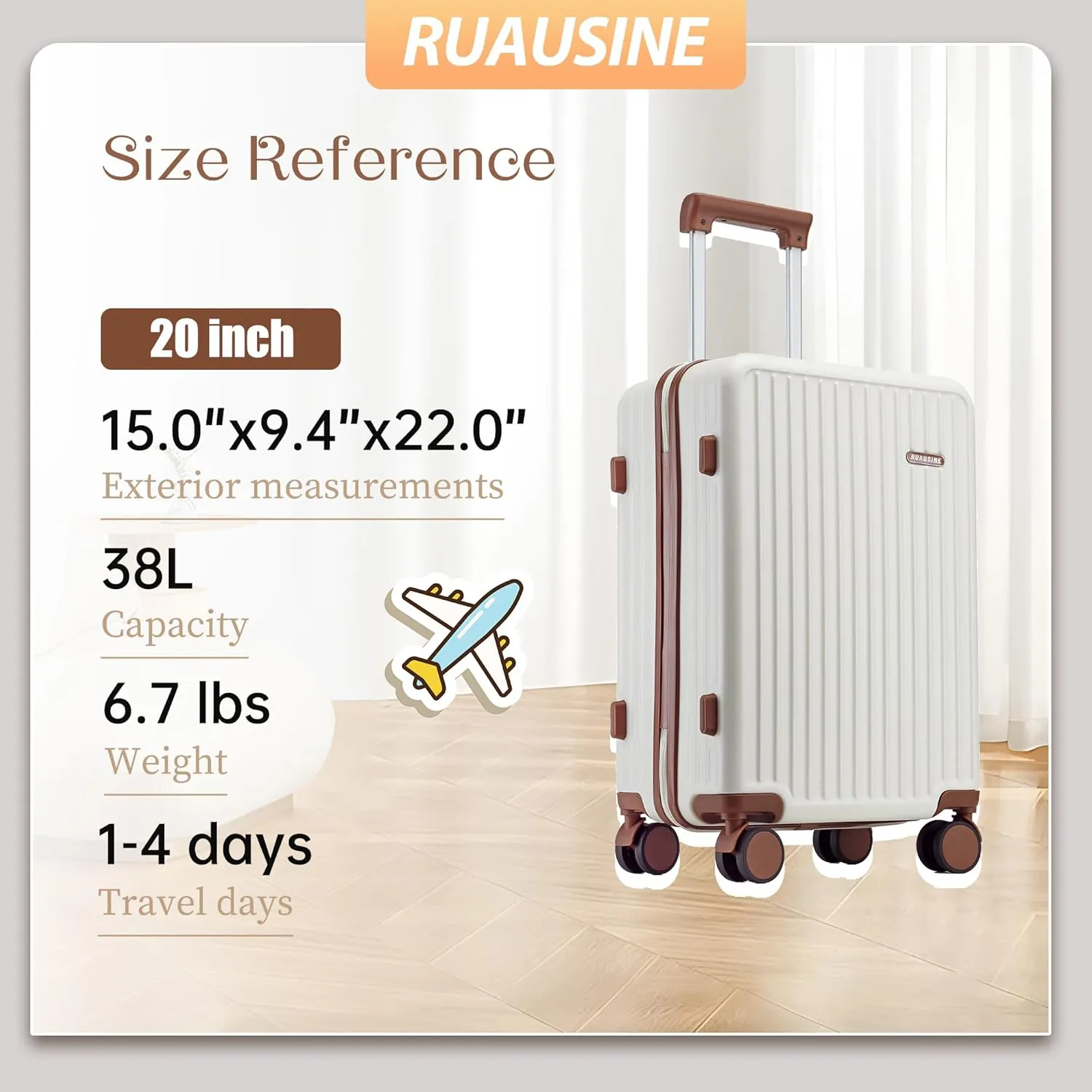 Carry on Luggage Airline Approved, Hardside Carry-on Suitcase with Spinner Wheels, Hard Shell Lightweight Small Travel Luggage with TSA Lock (White)