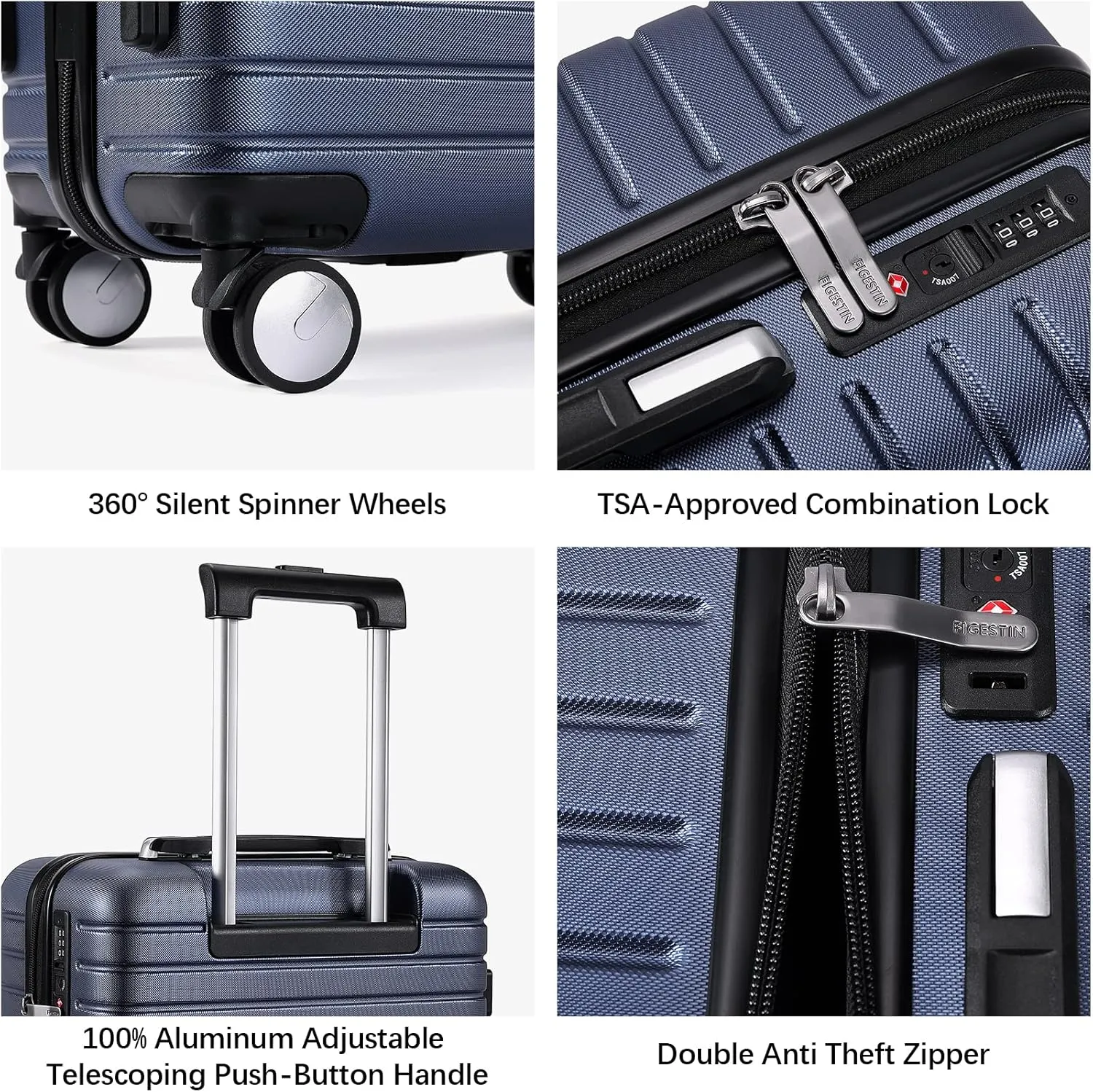 Carry on Luggage with Spinner Wheels, Hardside Lightweight 20" Carry on Suitcase Airline Approved TSA Lock (Navy Blue)