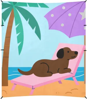 Cartoon Brown Dog on The Beach Beach Canopy UPF50  Water-Resistant Sun Shade Includes Sand Shovel, Sandbags, Stability Poles for Camping, Picnics, Backyard & Fishing