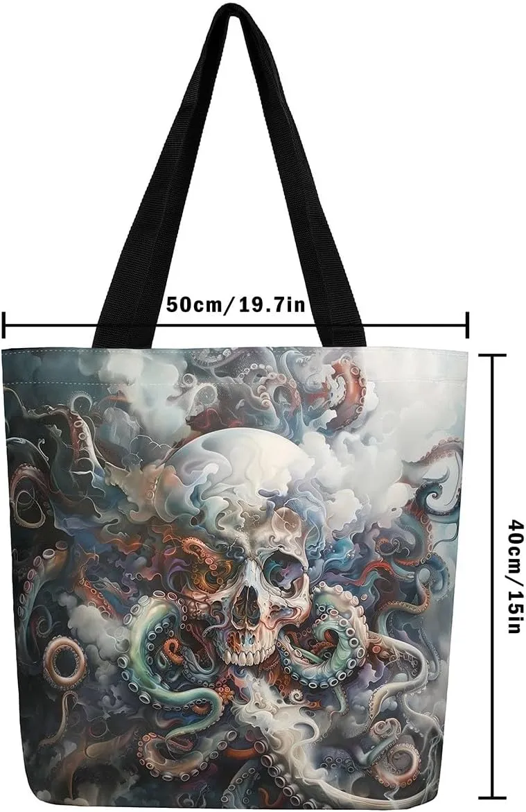 Cartoon Canvas Tote Bag Aesthetic for Women Girls,Cute Animals Reusable Grocery Handbag