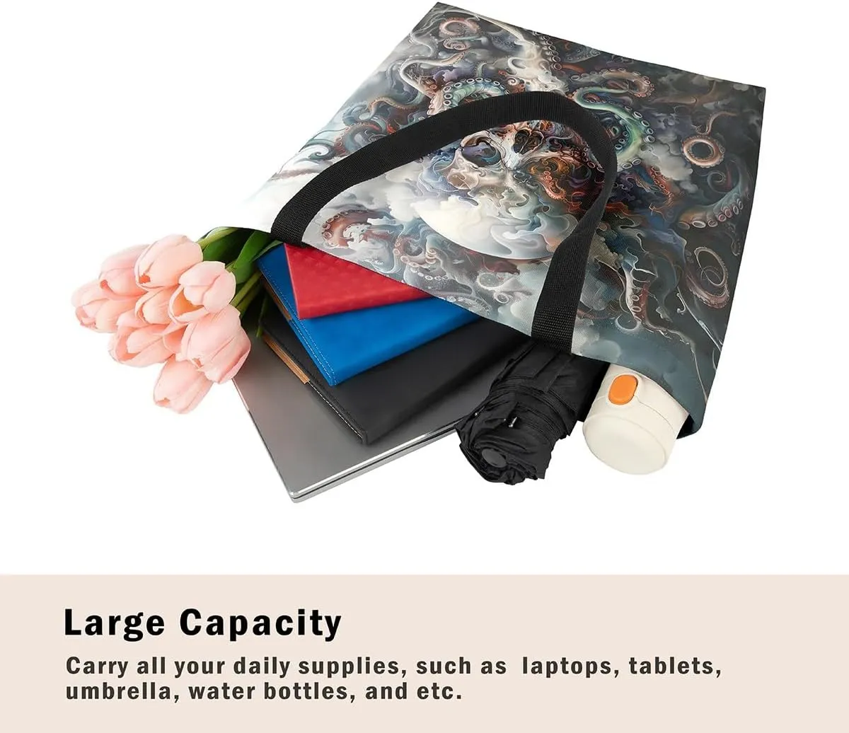 Cartoon Canvas Tote Bag Aesthetic for Women Girls,Cute Animals Reusable Grocery Handbag