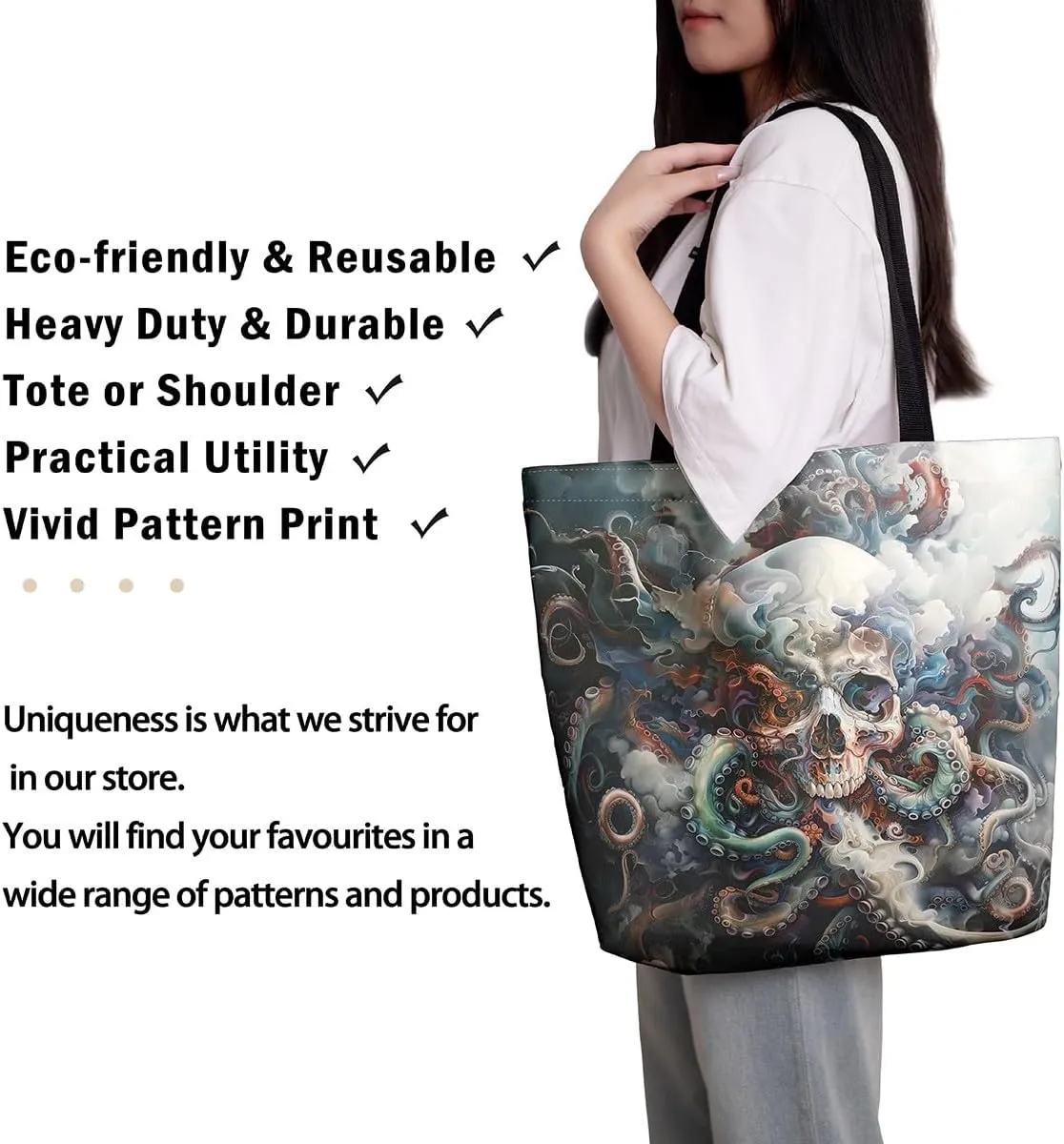 Cartoon Canvas Tote Bag Aesthetic for Women Girls,Cute Animals Reusable Grocery Handbag