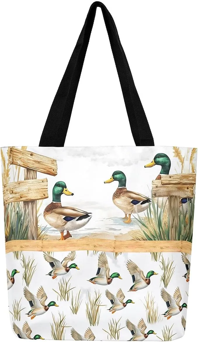 Cartoon Canvas Tote Bag Aesthetic for Women,Cute Animals Reusable Grocery Handbag
