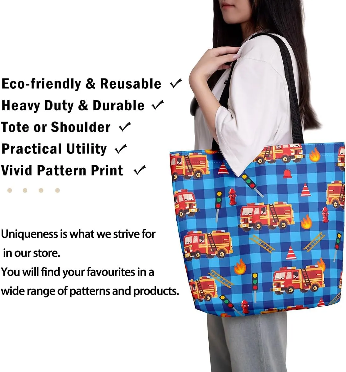 Cartoon Car Trucks Canvas Tote Bag 19.7x5.1 Inch Aesthetic Tote Bag for Adults Shopping Gym