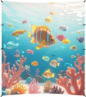 Cartoon Cute Colorful Fish Coral Beach Cabana Tent UPF50 Lightweight Portable Sun Shelter with Sandbags and Shovel for Family Trips, Picnics & Camping