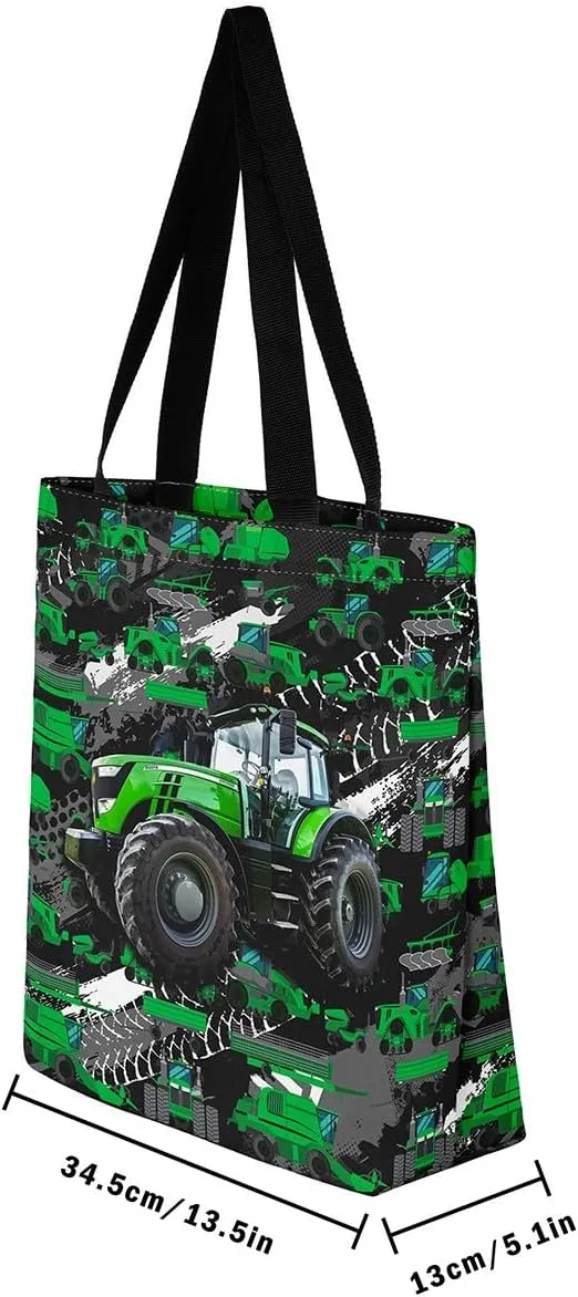 Cartoon Train Canvas Tote Bag,Retro Train Reusable Grocery Handbag