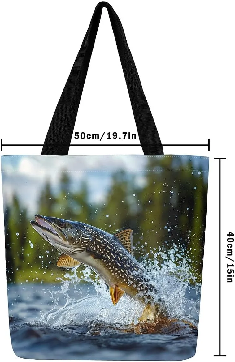 Castle Fairy Animal Canvas Tote Bag Lake Rustic Aesthetic Tote Bag for Adults Shopping Gym 19.7x5.1 Inch