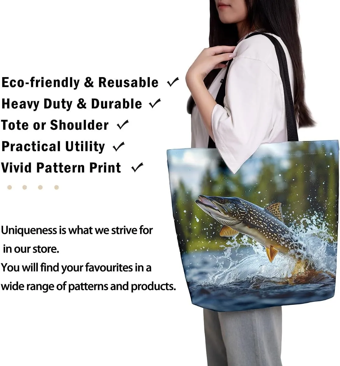 Castle Fairy Animal Canvas Tote Bag Lake Rustic Aesthetic Tote Bag for Adults Shopping Gym 19.7x5.1 Inch