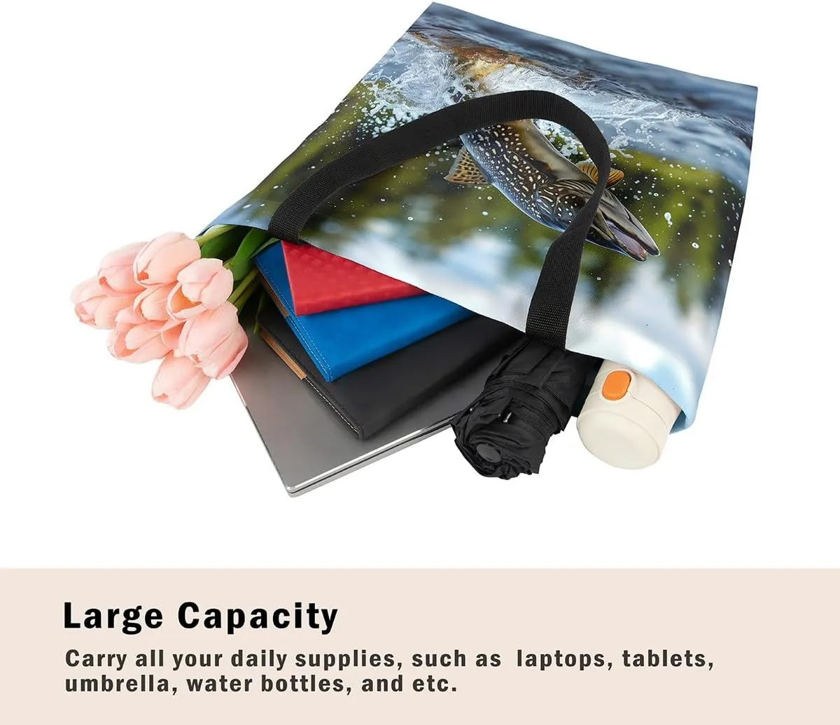 Castle Fairy Animal Canvas Tote Bag Lake Rustic Aesthetic Tote Bag for Adults Shopping Gym 19.7x5.1 Inch