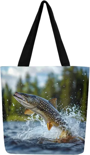Castle Fairy Animal Canvas Tote Bag Lake Rustic Aesthetic Tote Bag for Adults Shopping Gym 19.7x5.1 Inch