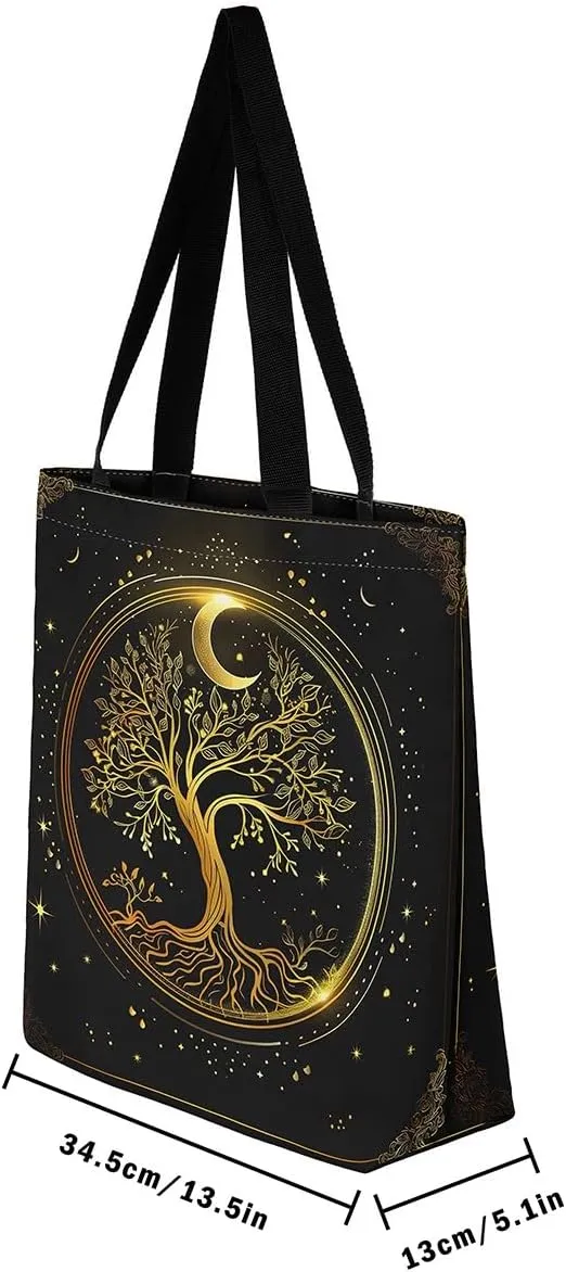 Castle Fairy Bohemian Style Canvas Tote Bag 19.7x5.1 Inch Exotic Western Shoulder Handbags for Shopping Gym
